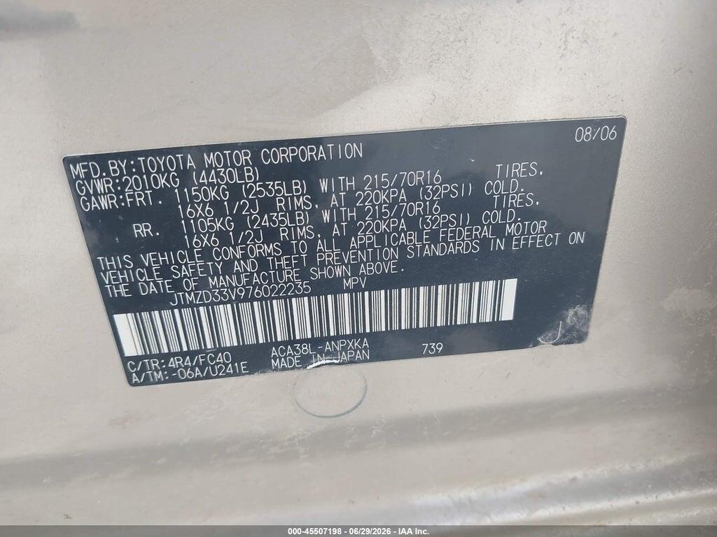 JTMZD33V976022235 2007 TOYOTA RAV4 photo no. 9