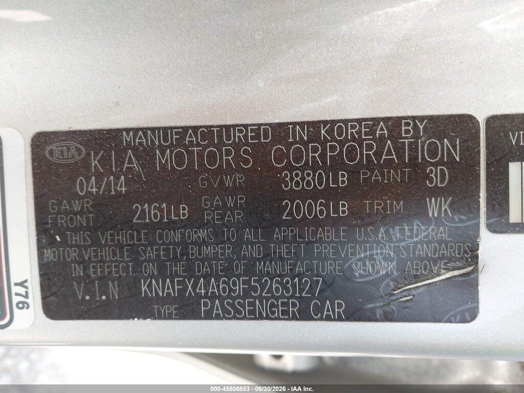KNAFX4A69F5263127 2015 KIA FORTE photo no. 9