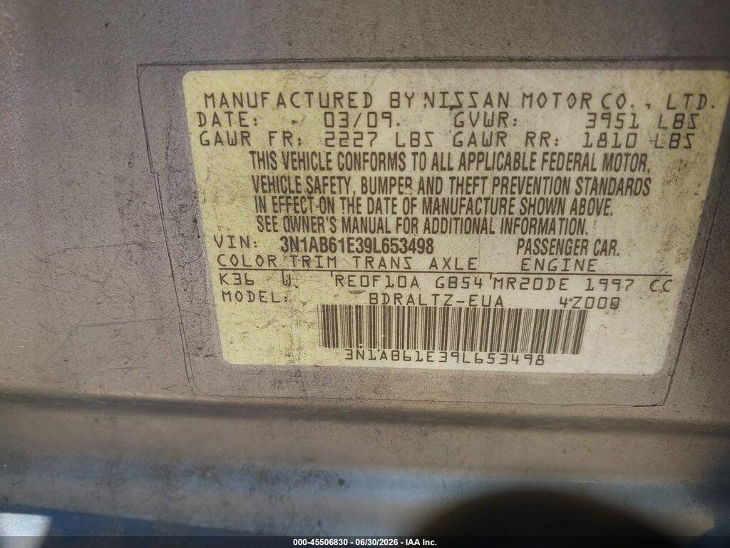3N1AB61E39L653498 2009 NISSAN SENTRA photo no. 9