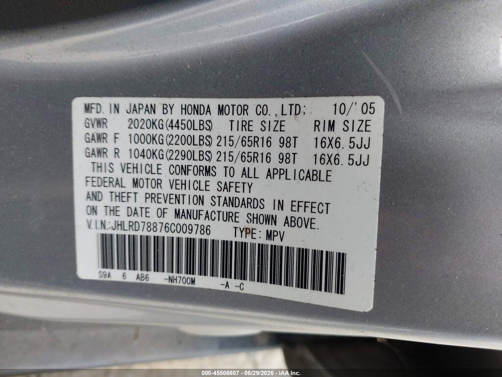 JHLRD78876C009786 2006 HONDA CR-V photo no. 9