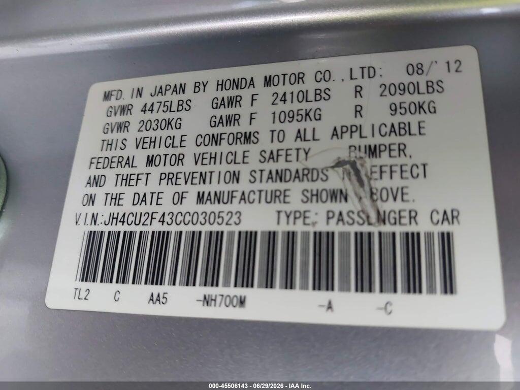 JH4CU2F43CC030523 2012 ACURA TSX photo no. 9