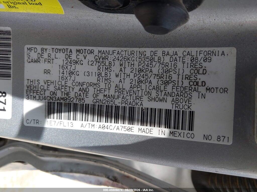 3TMJU4GN3AM092785 2010 TOYOTA TACOMA photo no. 9