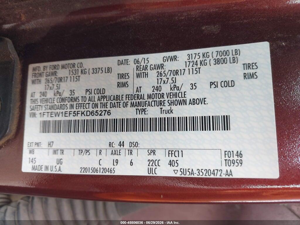 1FTEW1EF5FKD65276 2015 FORD F-150 photo no. 9
