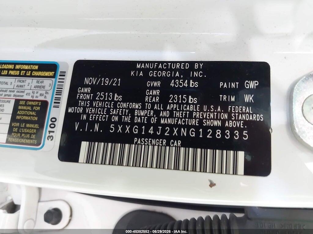 5XXG14J2XNG128335 2022 KIA K5 photo no. 9