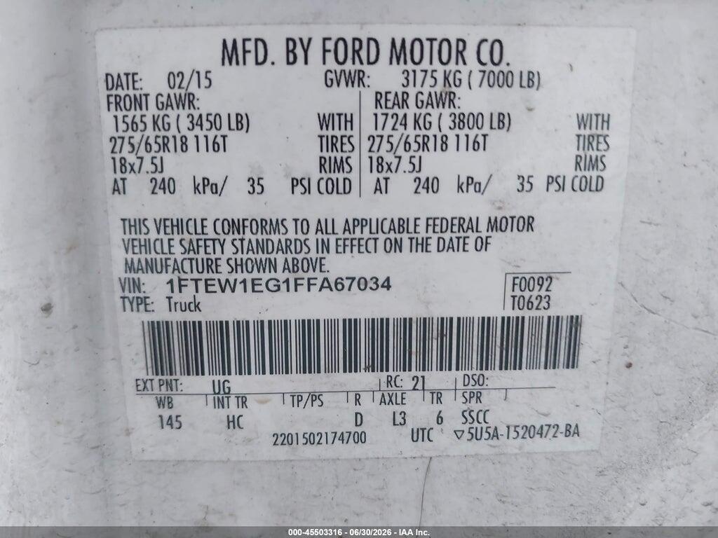 1FTEW1EG1FFA67034 2015 FORD F-150 photo no. 9