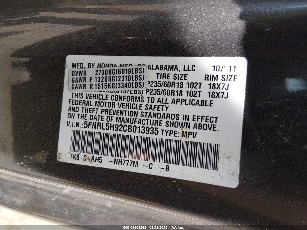 5FNRL5H92CB013935 2012 HONDA ODYSSEY photo no. 9