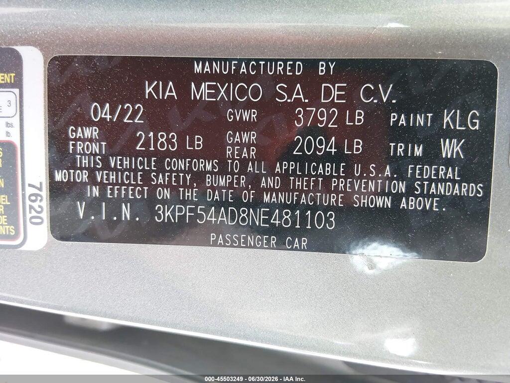 3KPF54AD8NE481103 2022 KIA FORTE photo no. 9