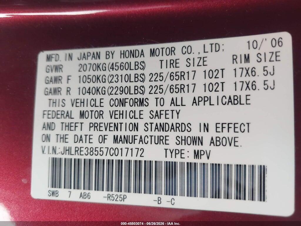 JHLRE38557C017172 2007 HONDA CR-V photo no. 9