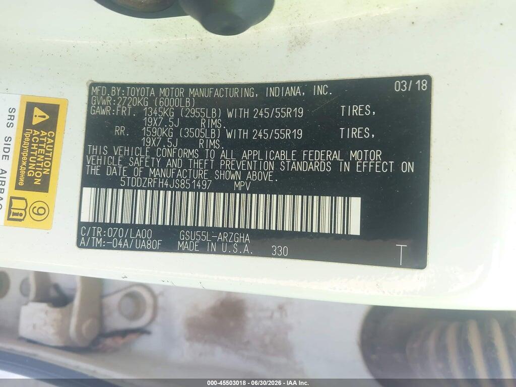 5TDDZRFH4JS851497 2018 TOYOTA HIGHLANDER photo no. 9