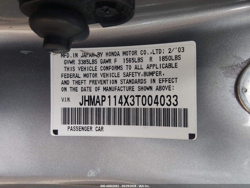 JHMAP114X3T004033 2003 HONDA S2000 photo no. 9