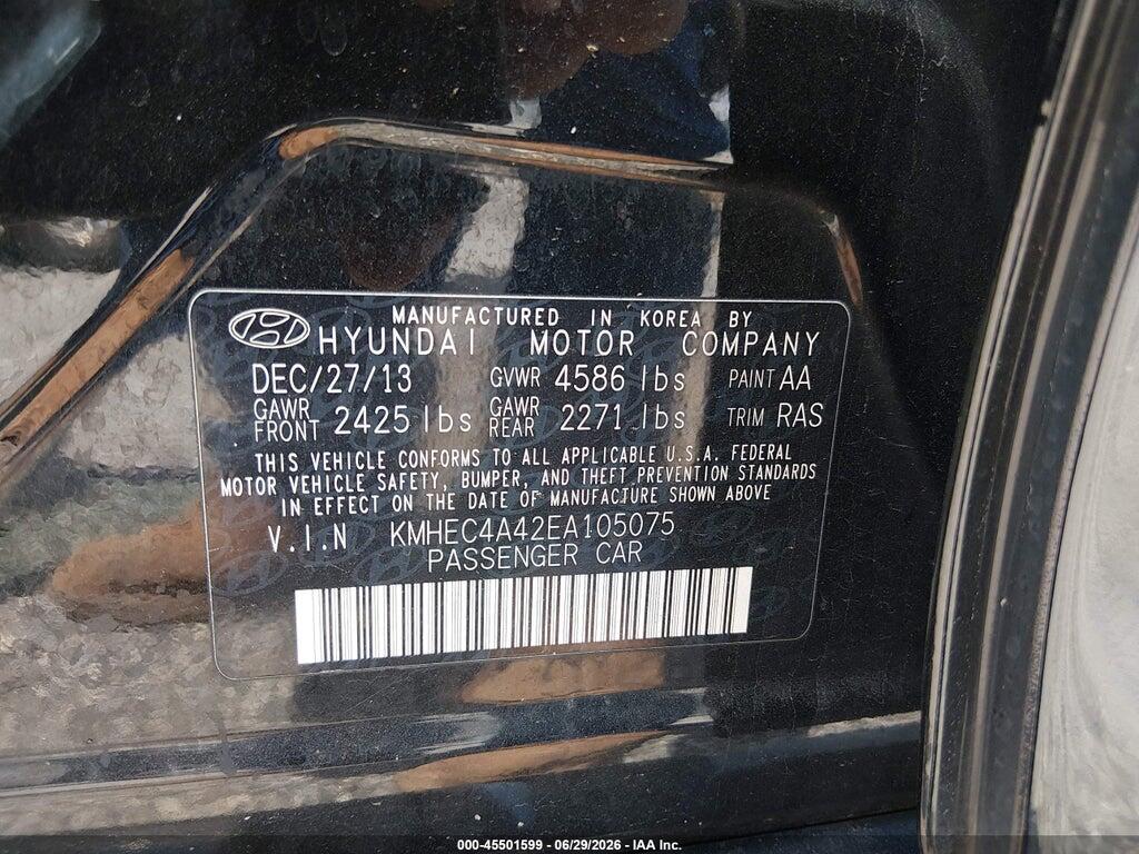 KMHEC4A42EA105075 2014 HYUNDAI SONATA HYBRID photo no. 9