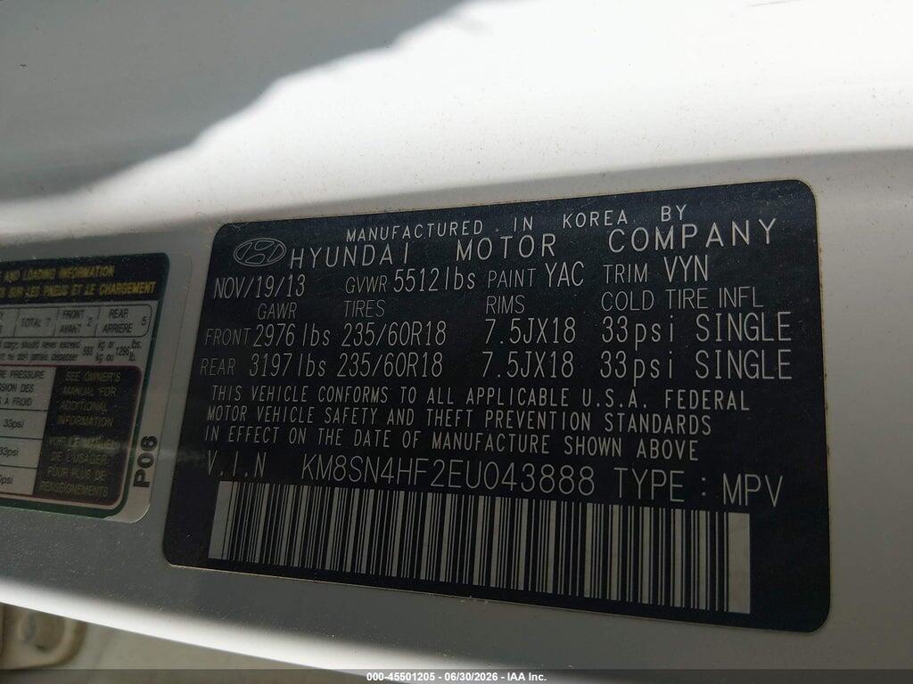KM8SN4HF2EU043888 2014 HYUNDAI SANTA FE photo no. 9