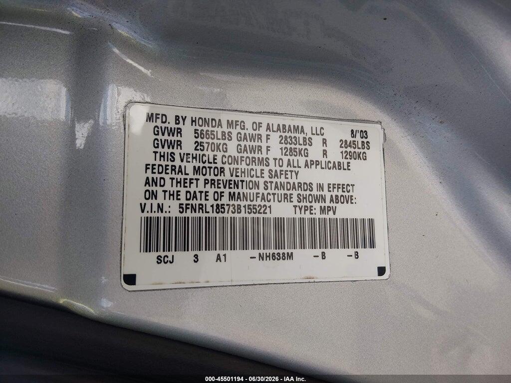5FNRL18573B155221 2003 HONDA ODYSSEY photo no. 9