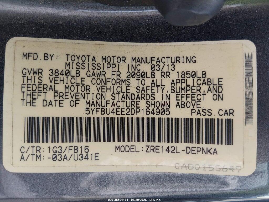 5YFBU4EE2DP164905 2013 TOYOTA COROLLA photo no. 9