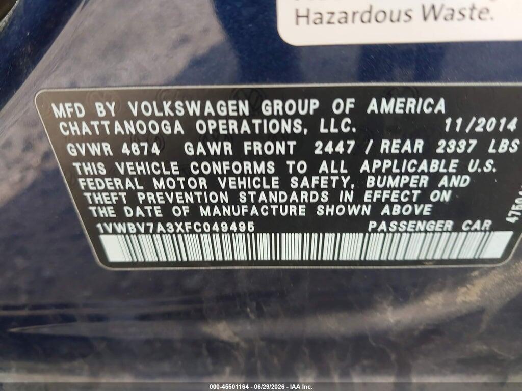 1VWBV7A3XFC049495 2015 VOLKSWAGEN PASSAT photo no. 9