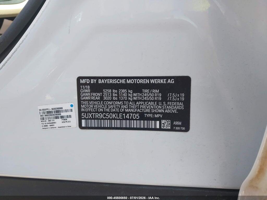 5UXTR9C50KLE14705 2019 BMW X3 photo no. 9