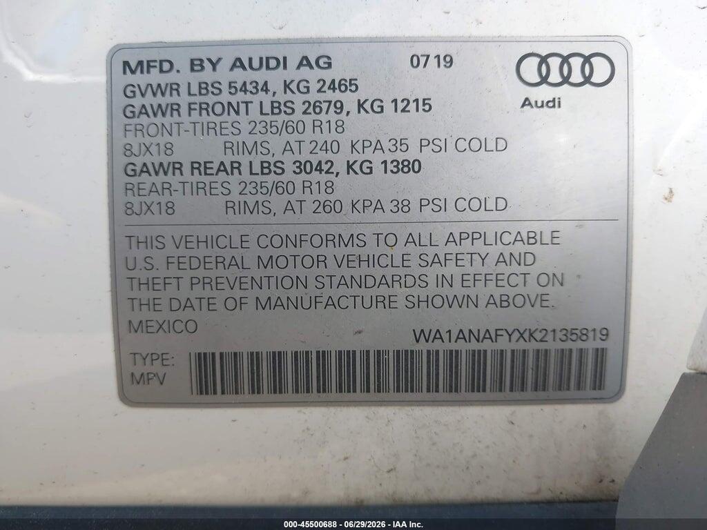 WA1ANAFYXK2135819 2019 AUDI Q5 photo no. 9