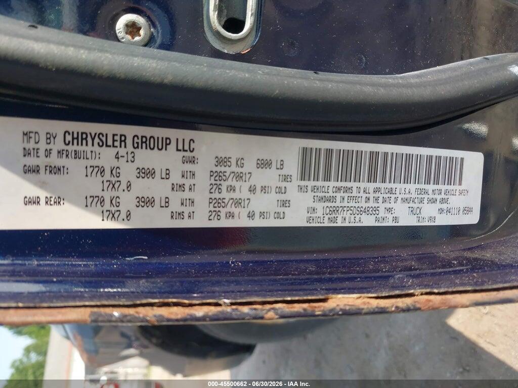 1C6RR7FP5DS648395 2013 RAM 1500 photo no. 9