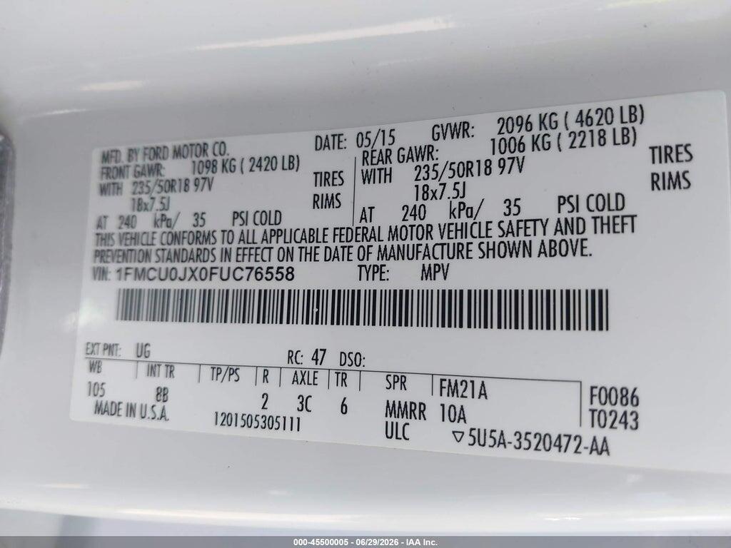 1FMCU0JX0FUC76558 2015 FORD ESCAPE photo no. 9