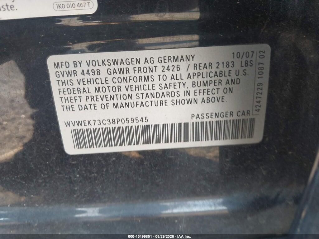 WVWEK73C38P059545 2008 VOLKSWAGEN PASSAT photo no. 9