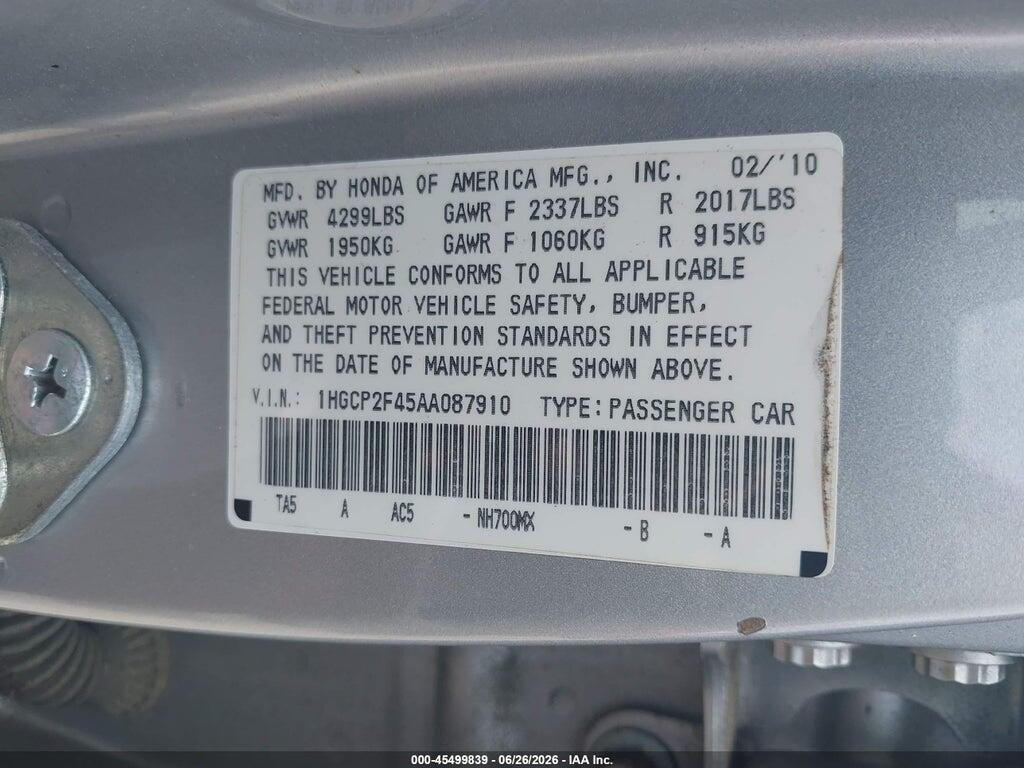 1HGCP2F45AA087910 2010 HONDA ACCORD photo no. 9