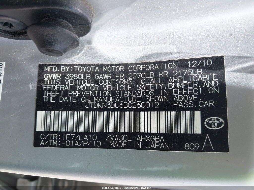 JTDKN3DU6B0260012 2011 TOYOTA PRIUS photo no. 9