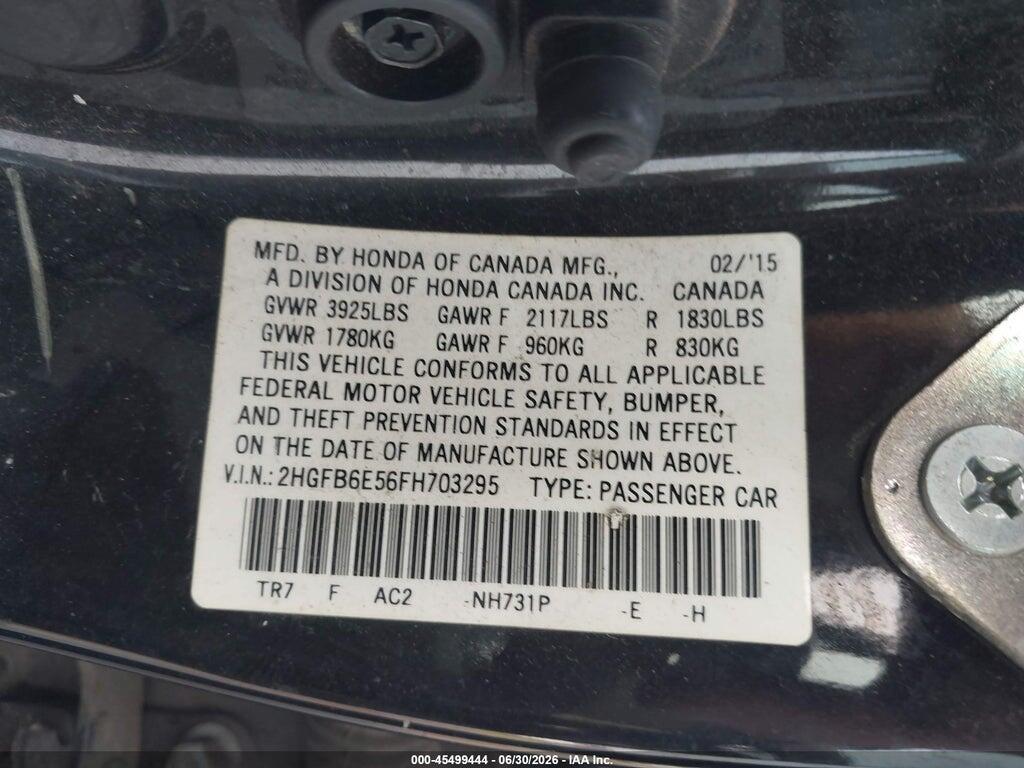 2HGFB6E56FH703295 2015 HONDA CIVIC photo no. 9