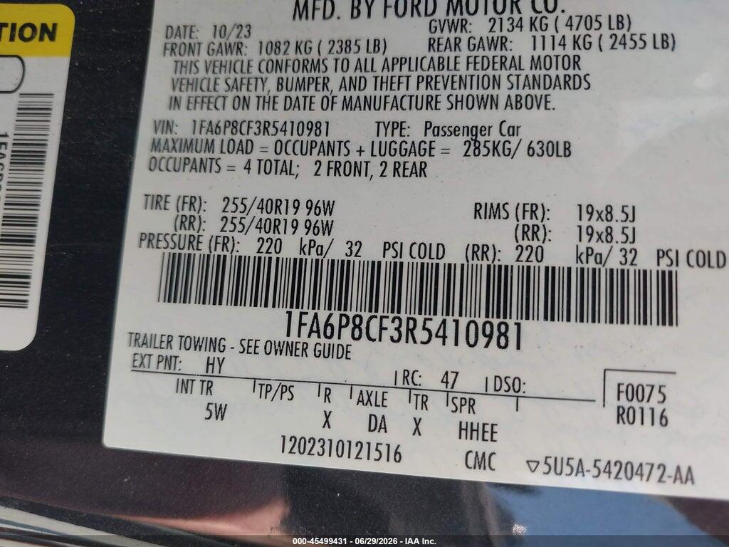 1FA6P8CF3R5410981 2024 FORD MUSTANG photo no. 9