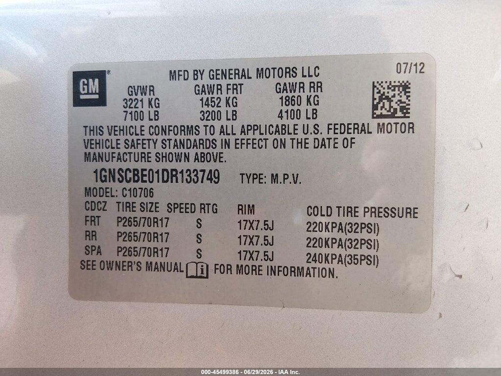 1GNSCBE01DR133749 2013 CHEVROLET TAHOE photo no. 9