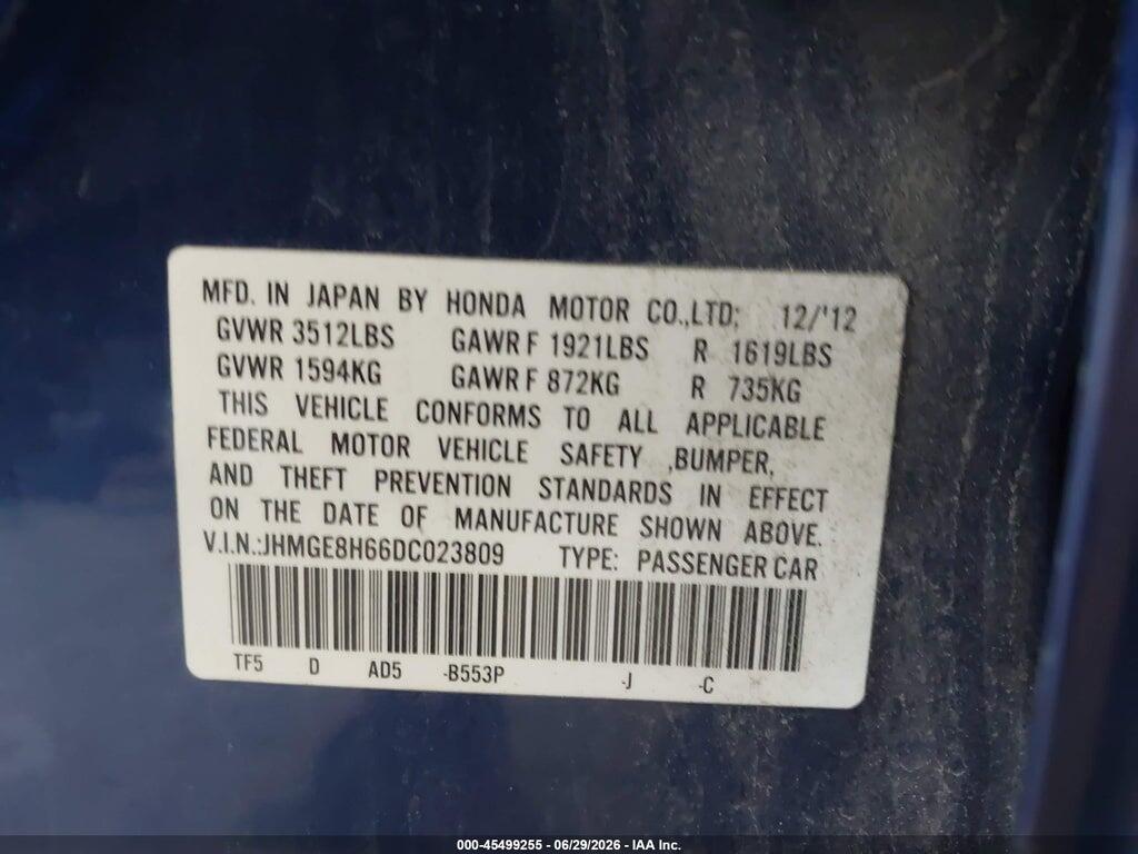 JHMGE8H66DC023809 2013 HONDA FIT photo no. 9