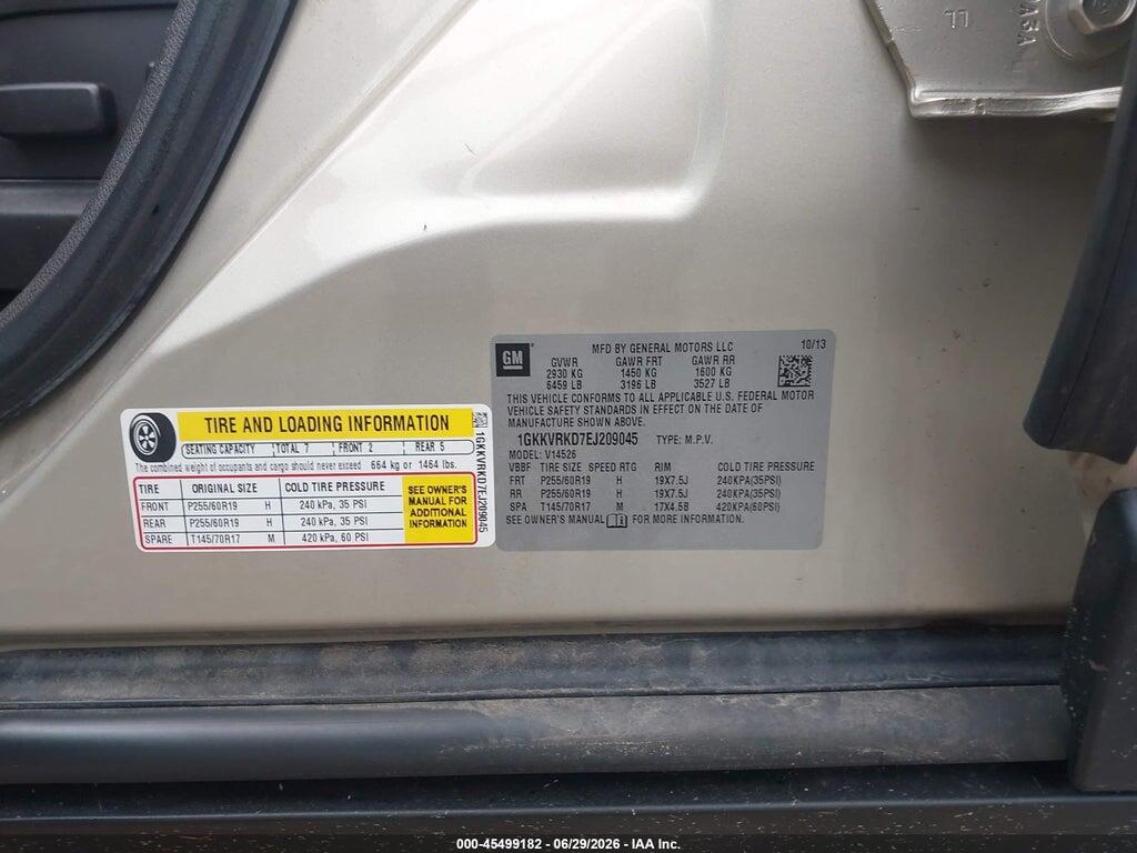 1GKKVRKD7EJ209045 2014 GMC ACADIA photo no. 9