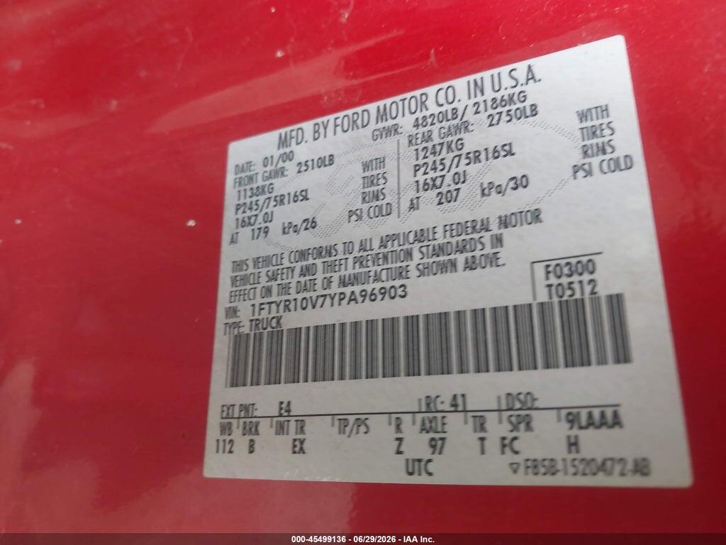 1FTYR10V7YPA96903 2000 FORD RANGER photo no. 9