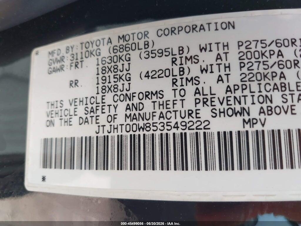 JTJHT00W853549222 2005 LEXUS LX 470 photo no. 9