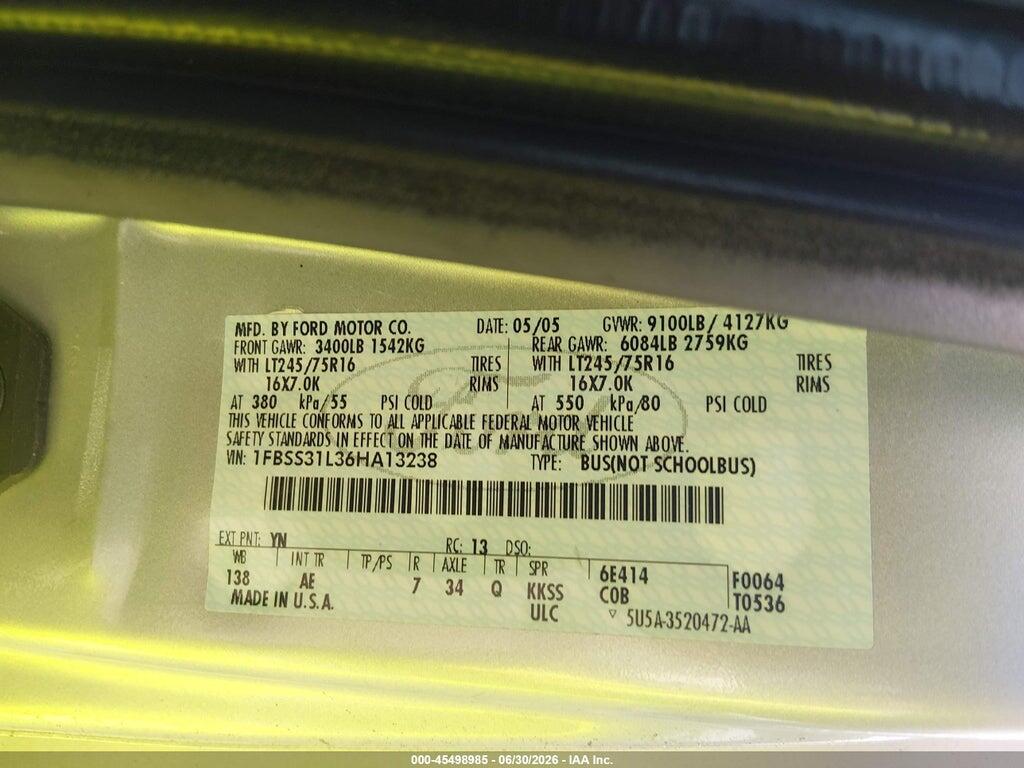 1FBSS31L36HA13238 2006 FORD E-350 SUPER DUTY photo no. 9