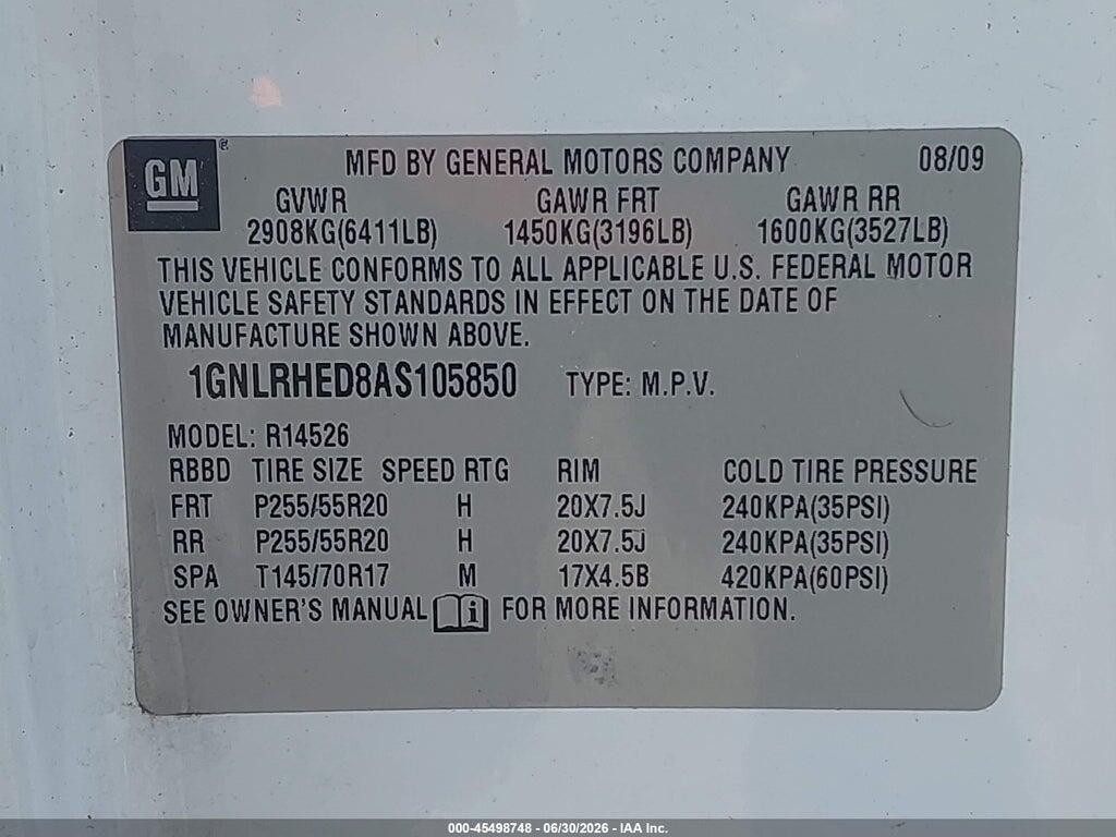 1GNLRHED8AS105850 2010 CHEVROLET TRAVERSE photo no. 9