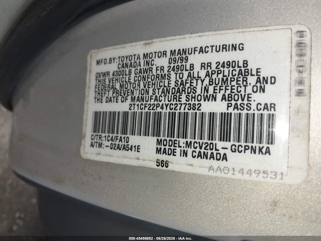 2T1CF22P4YC277382 2000 TOYOTA CAMRY SOLARA photo no. 9