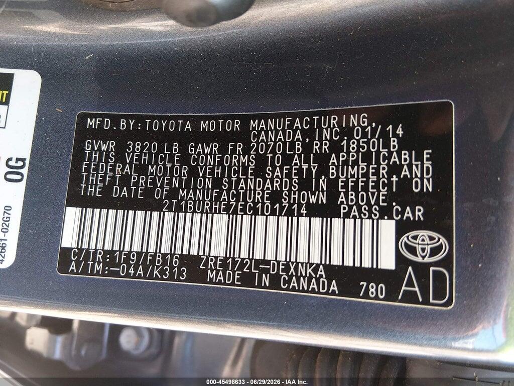 2T1BURHE7EC101714 2014 TOYOTA COROLLA photo no. 9