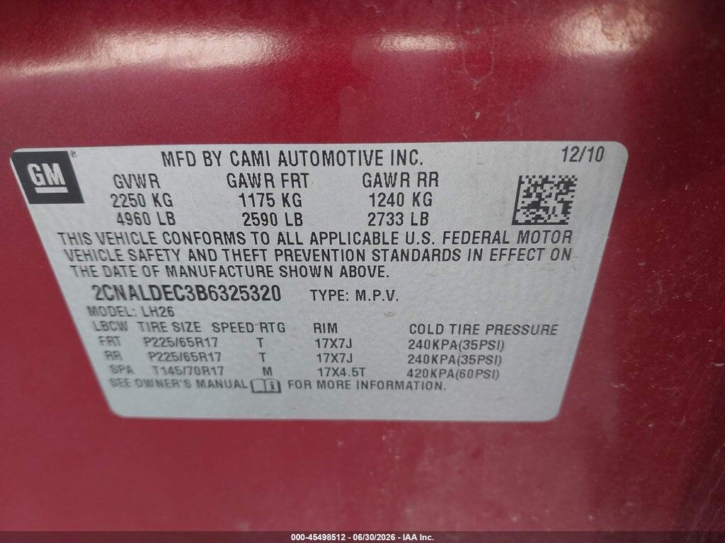 2CNALDEC3B6325320 2011 CHEVROLET EQUINOX photo no. 9
