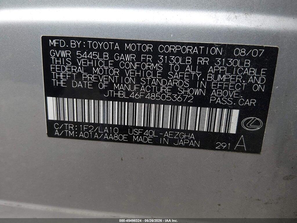 JTHBL46F485053672 2008 LEXUS LS 460 photo no. 9