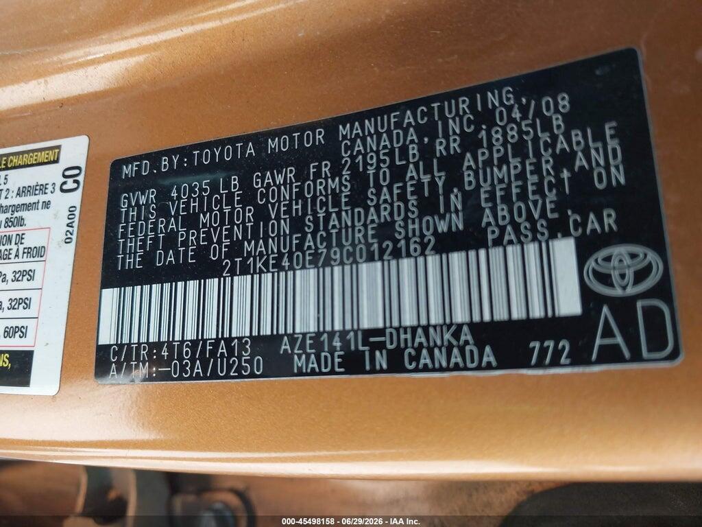 2T1KE40E79C012162 2009 TOYOTA MATRIX photo no. 9