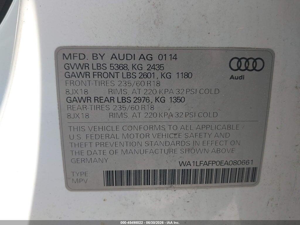 WA1LFAFP0EA080661 2014 AUDI Q5 photo no. 9