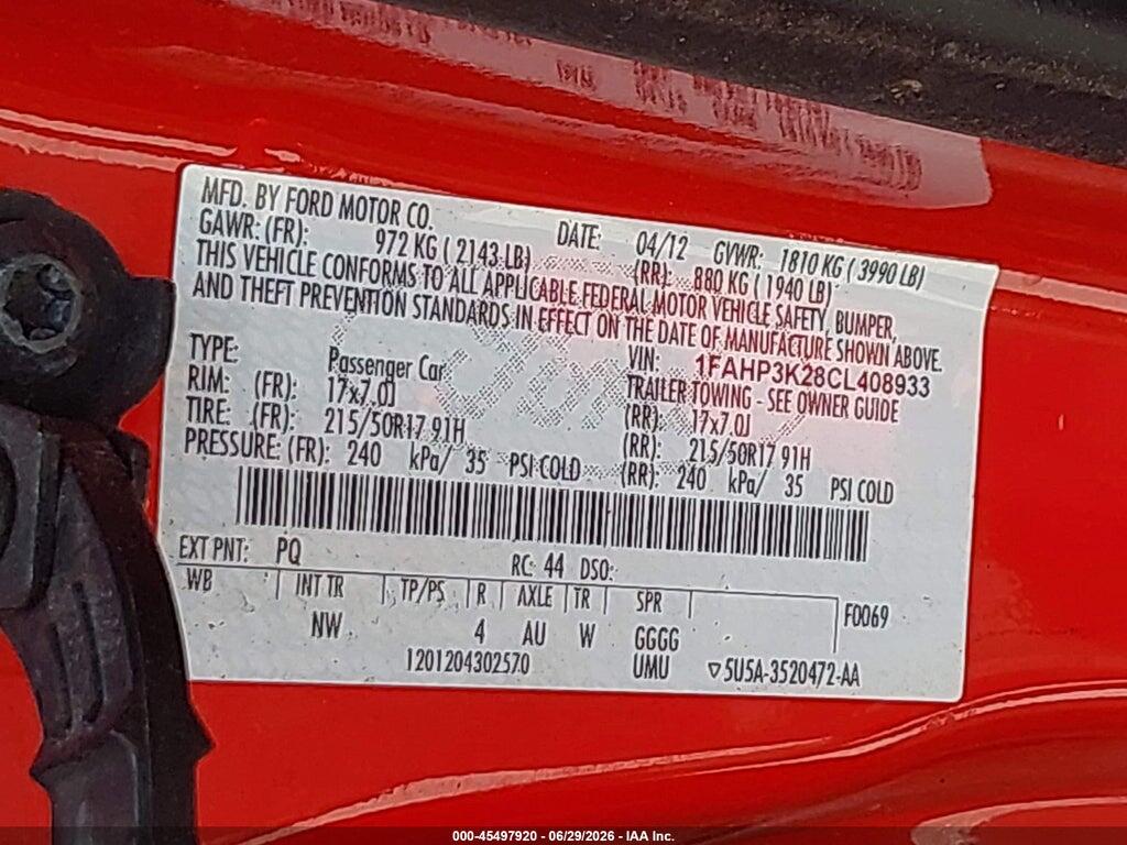 1FAHP3K28CL408933 2012 FORD FOCUS photo no. 9