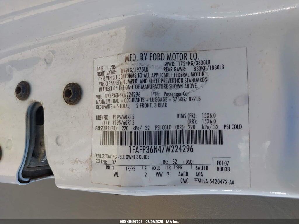 1FAFP36N47W224296 2007 FORD FOCUS photo no. 9