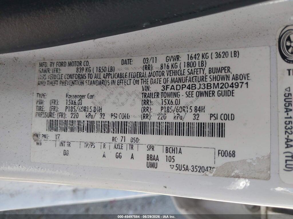 3FADP4BJ3BM204971 2011 FORD FIESTA photo no. 9