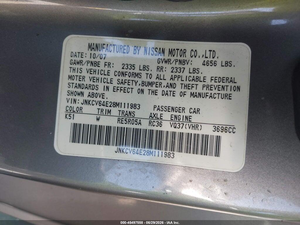 JNKCV64E28M111983 2008 INFINITI G37 photo no. 9