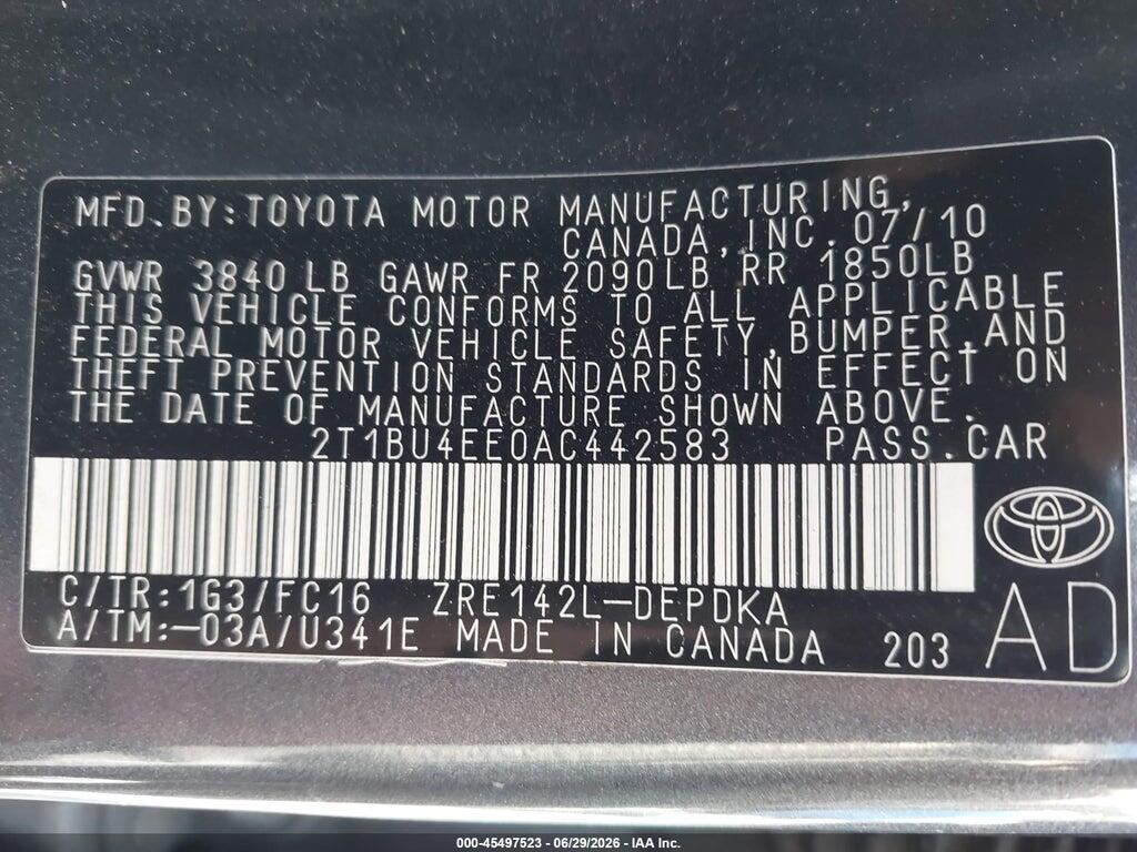 2T1BU4EE0AC442583 2010 TOYOTA COROLLA photo no. 9