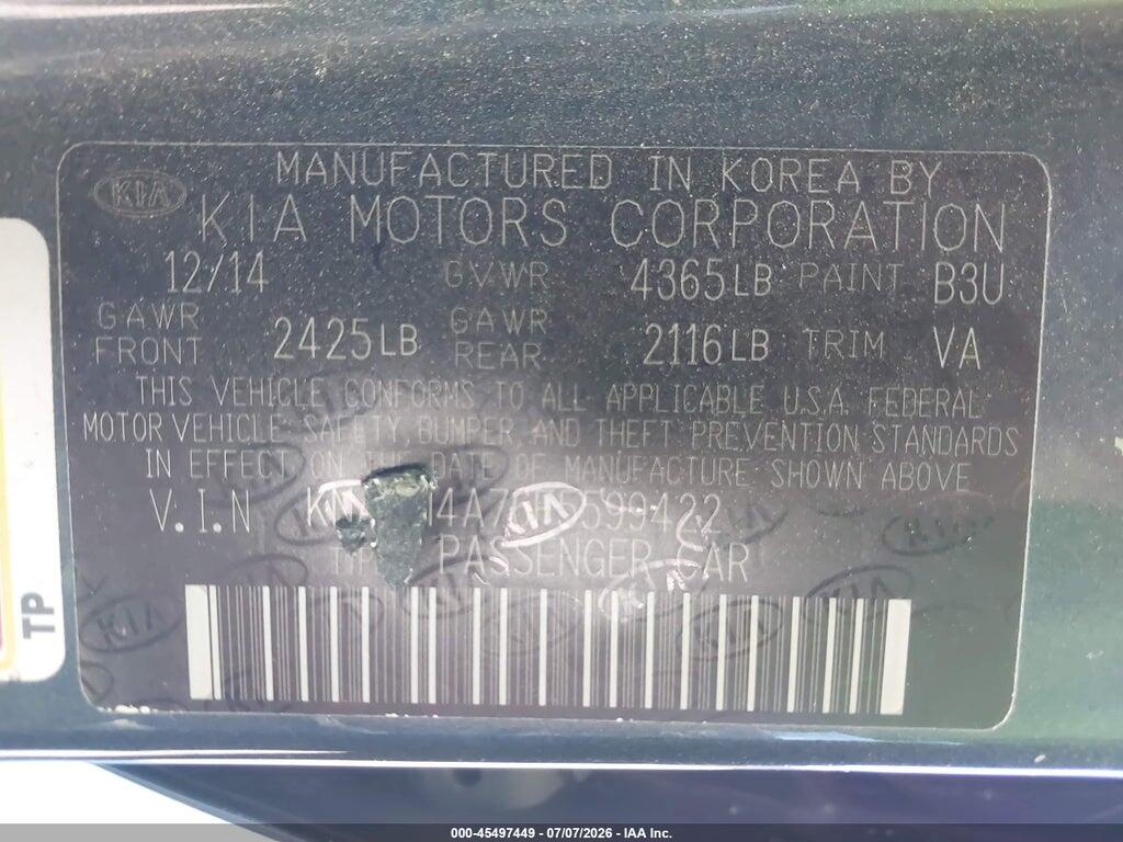 KNAGM4A76F5599422 2015 KIA OPTIMA photo no. 9