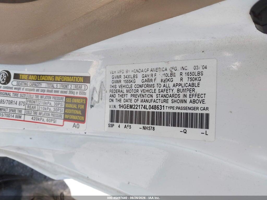 1HGEM22174L048631 2004 HONDA CIVIC photo no. 9