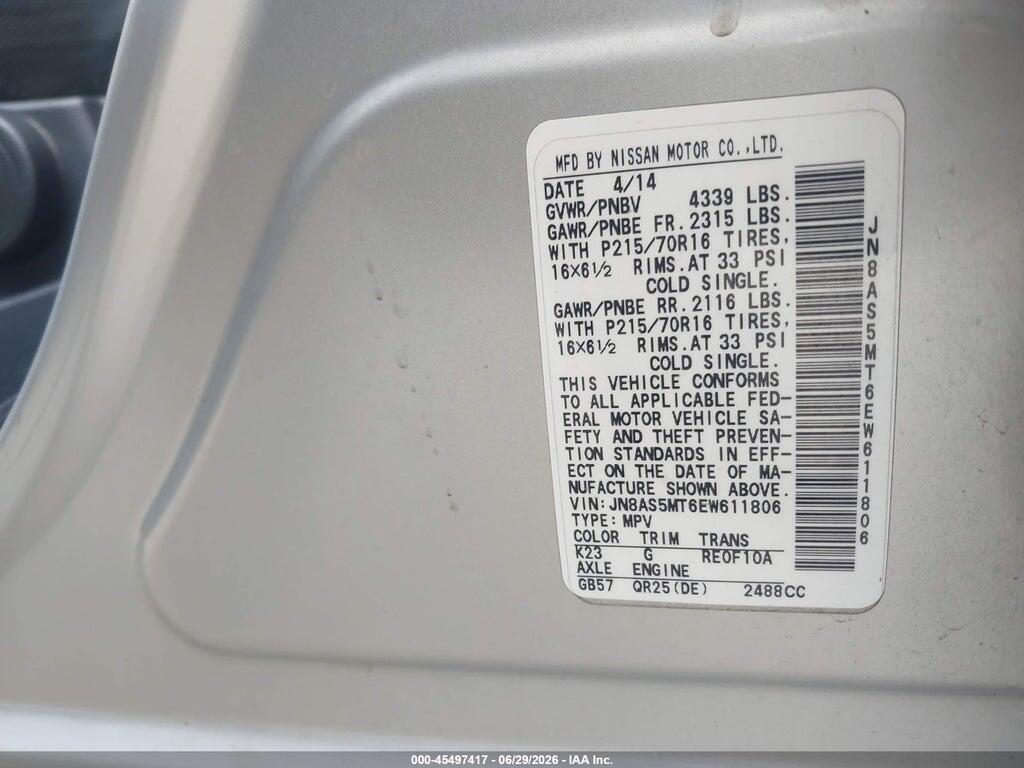JN8AS5MT6EW611806 2014 NISSAN ROGUE SELECT photo no. 9