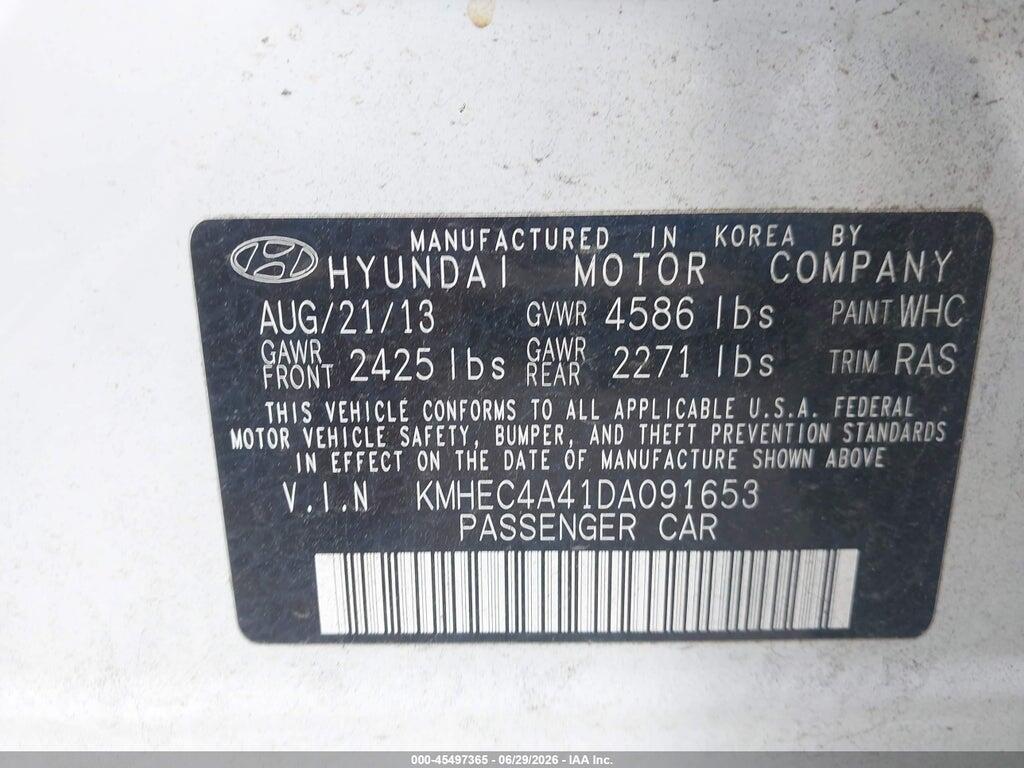 KMHEC4A41DA091653 2013 HYUNDAI SONATA HYBRID photo no. 9